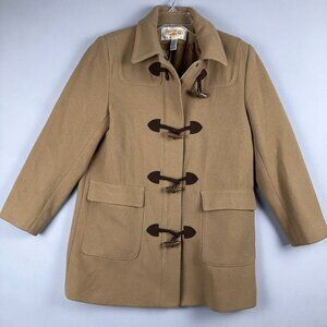 Talbots Duffle Coat Womens Size 10 Petites Front Pockets Camel Brown